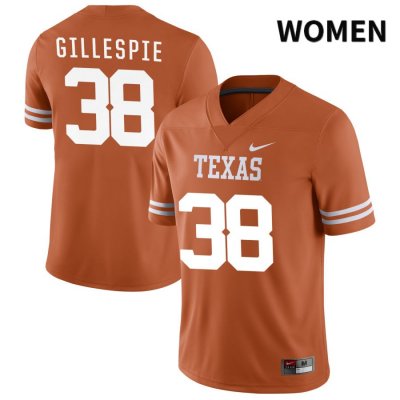 Texas Longhorns Women's #38 Graham Gillespie Authentic Orange NIL 2022 College Football Jersey WLC07P2L